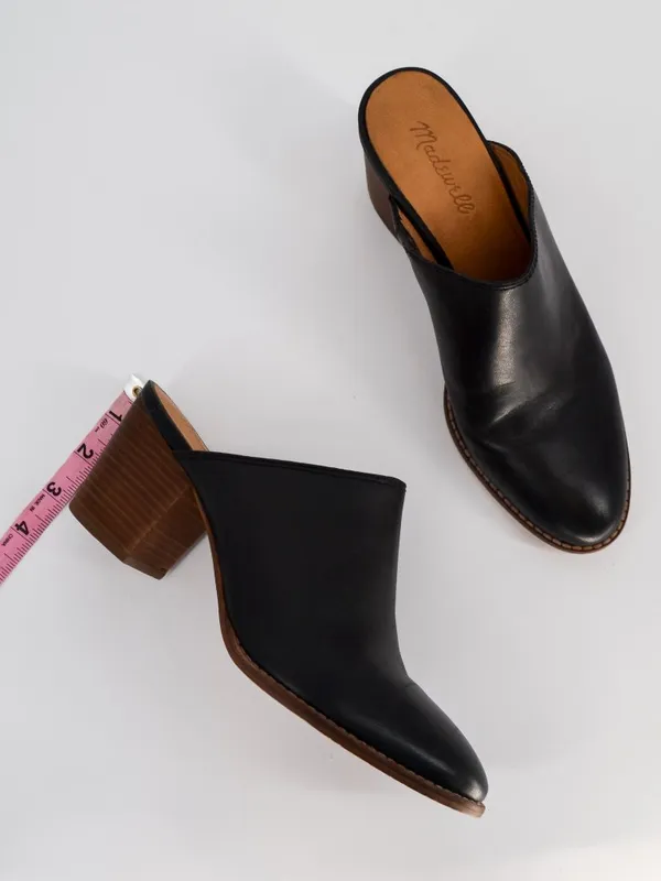 Madewell The Harper Mule Womens 8.5 Black Almond Toe Leather Stacked Block Heel - Image 12