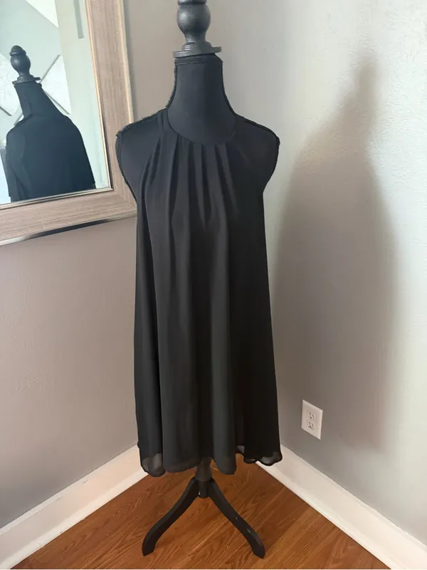 ASTR The Label High Neck Trapeze Black Chiffon Mini Dress Whimsygoth Medium - Image 2
