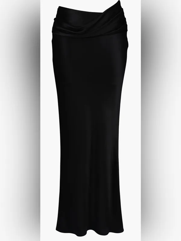 NEW HOUSE OF CB Beau Draped Black Satin Maxi Skirt Sz L - Image 2