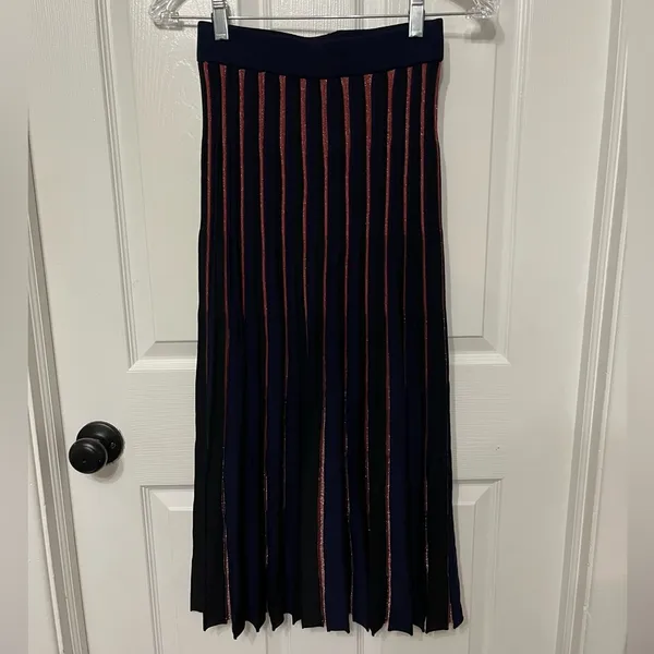 Marine‎ Layer Penny Pleated sweater knit Midi Skirt in Rainbow stripe sparkle XS - Image 2