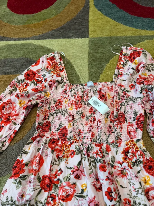 NWT Old Navy Fit & Flare Long Sleeve Mini Dress Pink Floral Size XS PETITE - Image 2
