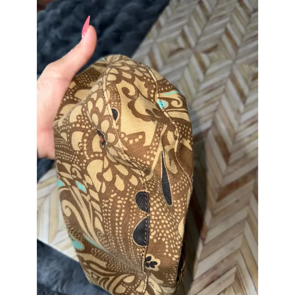 Vtg 2006‎ GAP Hobo Bag Brown Teal Floral Print Canvas Leather Trim Shoulder Bag - Image 12