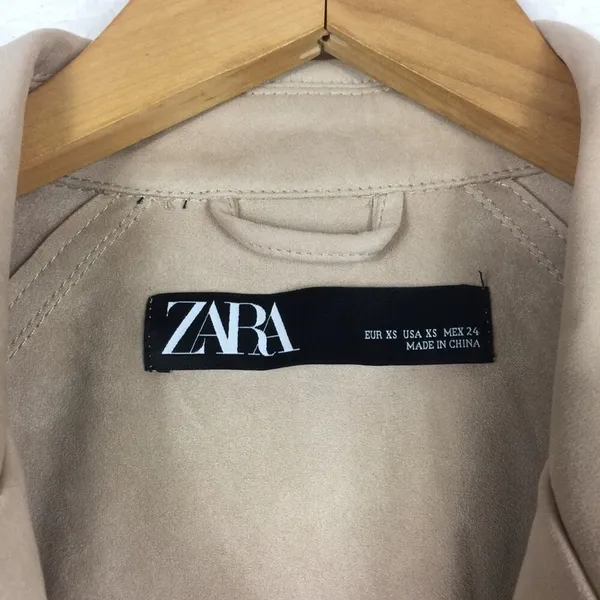 Zara Tan Trench Coat XS Faux Suede Double Breasted Belted Classic Mid Length - Image 5