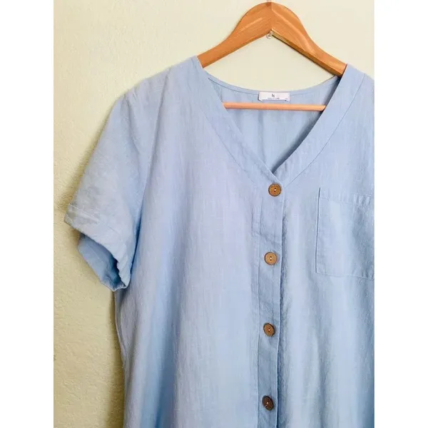 Light Blue Cotton Button Down Ruffled Hem Dress XXL - Image 4