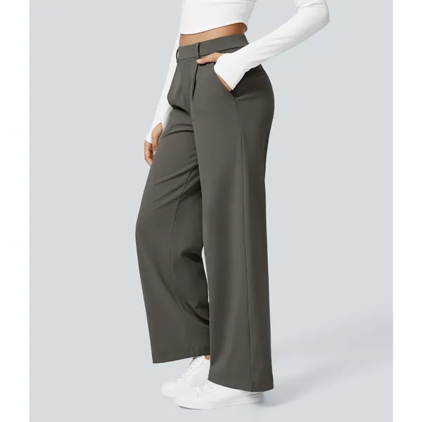 Halara High Waist Straight Leg Work Pants Stretch Comfort Deep Red Grey S Reg - Image 3
