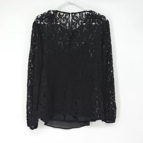 Michael Kors Black Lace‎ Sheer Blouse Lined Long Sleeve Romantic Goth Layered - Image 2