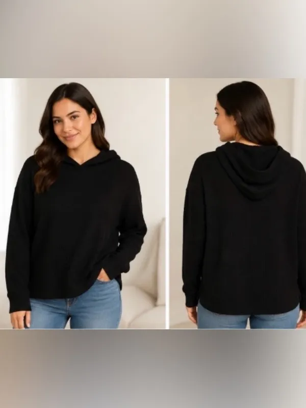 Diesel PJ Place Black Waffle Knit Hoodie Oversized Thermal Pullover Size XL - Image 2
