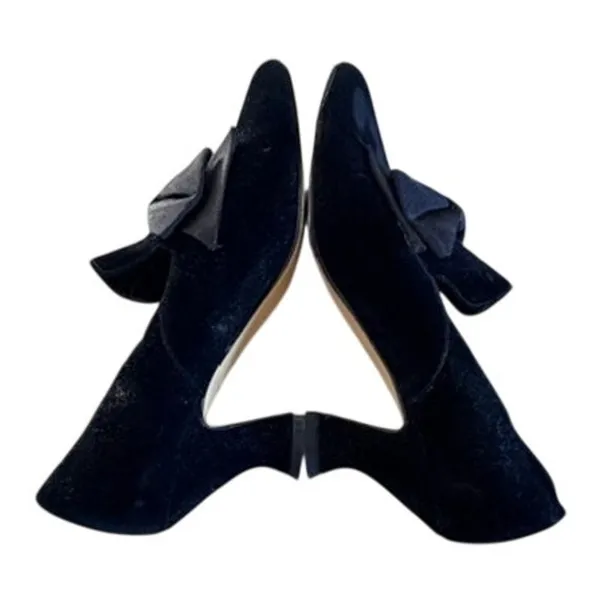 Dolcis Black Velvet Bow Kitten Heel Pumps Women's 7M Vintage Dress Shoes - Image 10