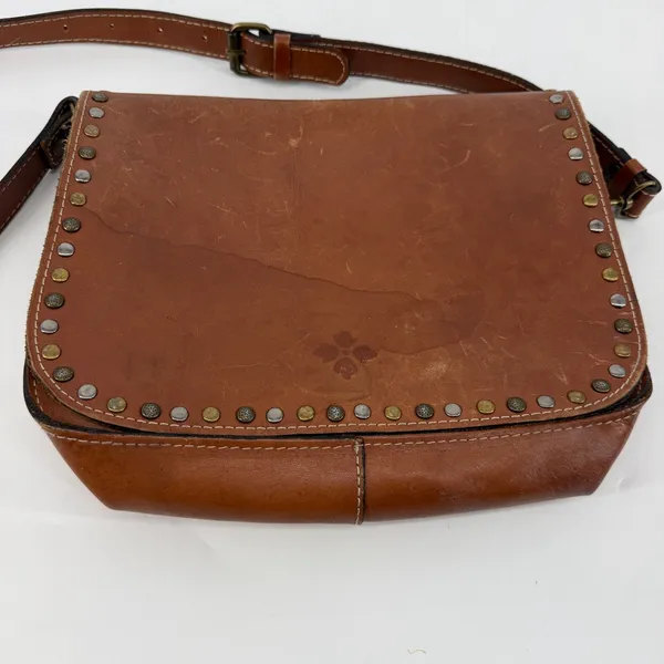 Patricia Nash Brown Italian Leather Studded Flap Crossbody Messenger‎ Bag - Image 3