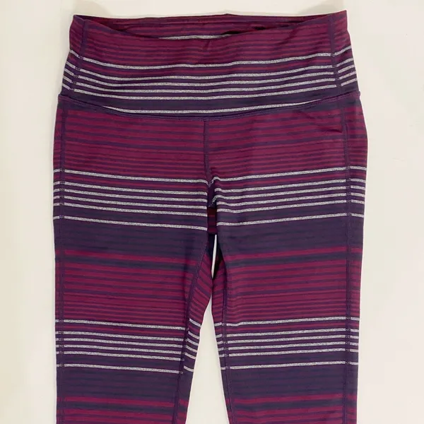 Athleta Womens‎ High Rise Striped Leggings Purple Burgundy Grey Small 349333-01 - Image 5