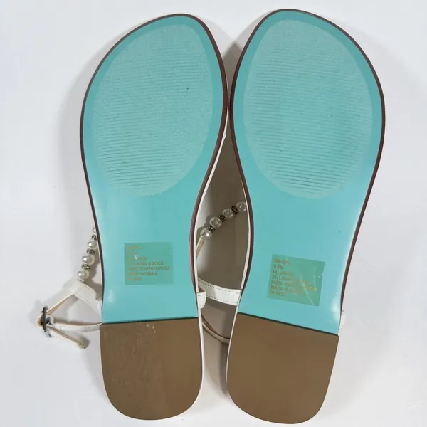 Betsey Johnson Size-6.5 Women Flat Sandals‎ Gal Pearl Strap White - Image 8