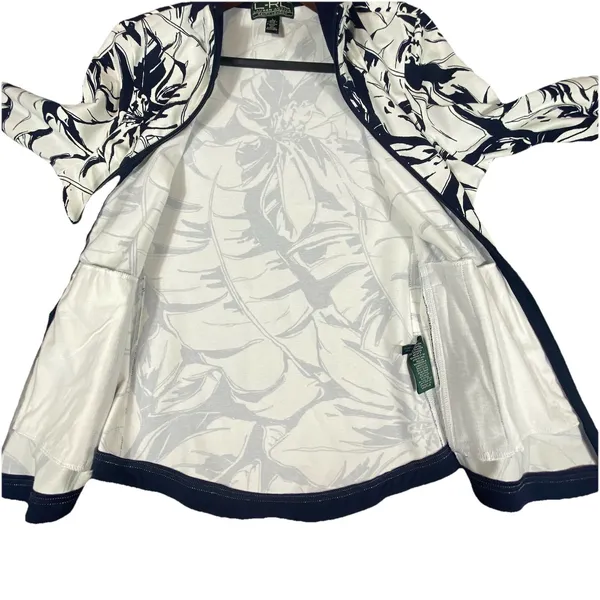 Lauren Ralph Lauren Full Zip Knit‎ Jacket Large Women Palm Print Country Club - Image 10