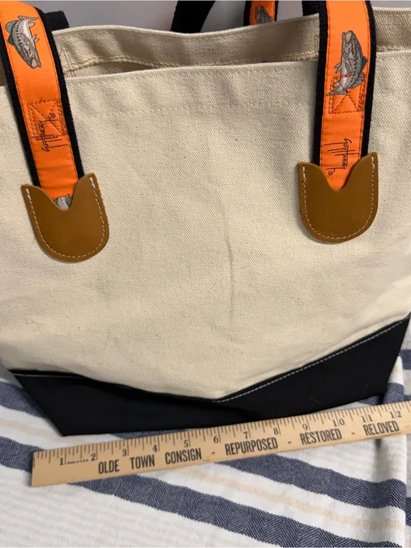 Guy Harvey Canvas Tote Bag NWT Bass Fish Embroidered Straps Beach Travel Shopper - Image 4