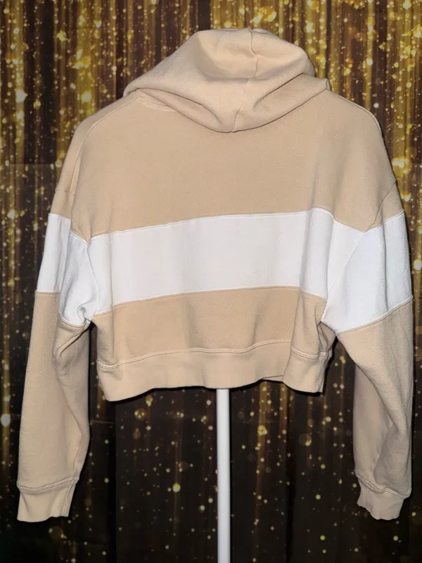 Beige and white victoria secret crop hoodie - Image 2