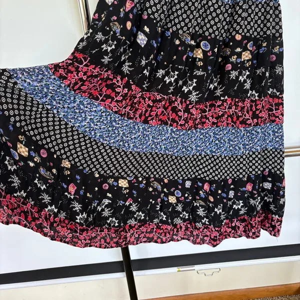 Bohemian Tiered Floral Prairie Midi Skirt Americana Modest Broomskirt Large - Image 4