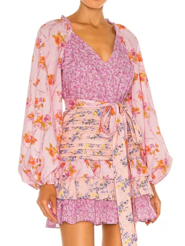 LoveShackFancy Rina Floral Ruffle Dress Size 2 Pink - Image 6