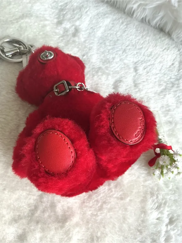 Rare Coach Red Shearline Bear Keychain with Silver Metal Hardware - Image 8