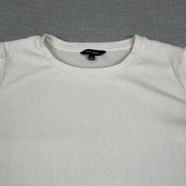 Well Worn T-Shirt Womens L White Crew Neck Long Sleeve Pointelle Knit Top - Image 8