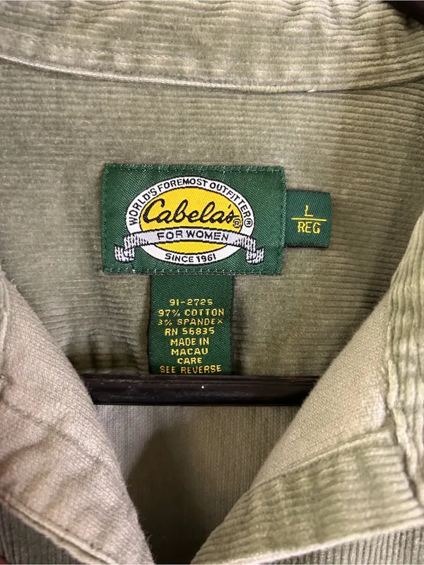 Cabela's Olive Green Corduroy Button-Up Shirt Size Large - Image 2