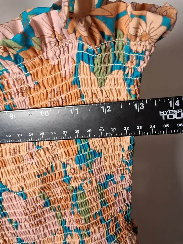 SundayUp Floral Smocked Maxi Dress in Peach & Teal size M fall wedding guest - Image 4