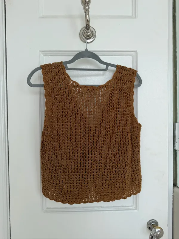 Vintage Crochet Vest in Deep Brown Size M - Image 5