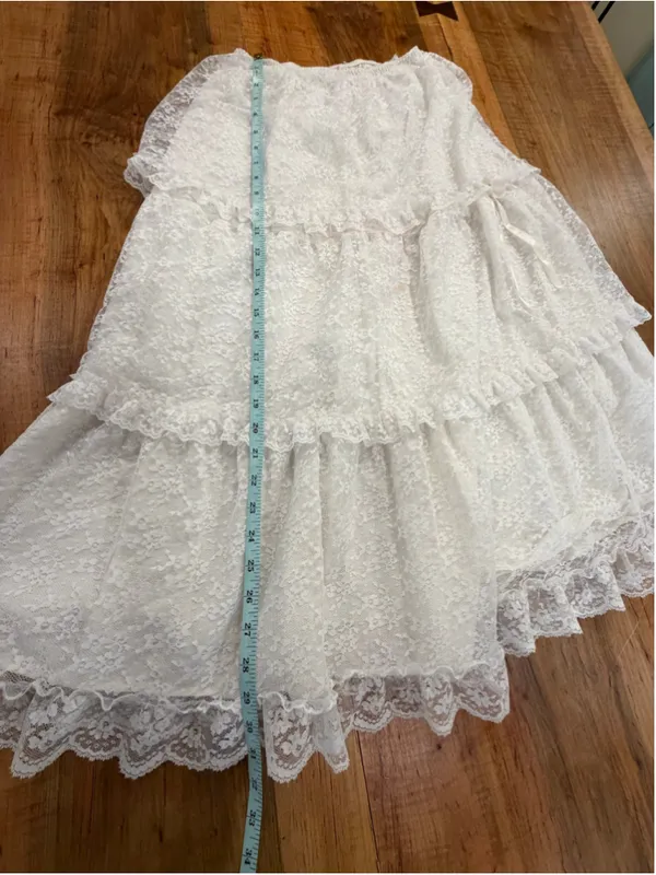 Vintage Periwinkle Lace Tiered Maxi Skirt Cream White Prairie Cottagecore M USA - Image 10