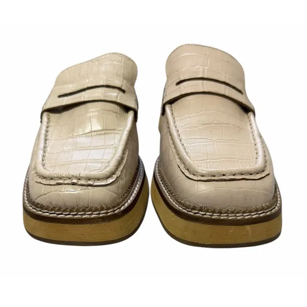 Free‎ People Lilith Loafer Mules Cream Crocodile Print Women's Size 38 - Image 3