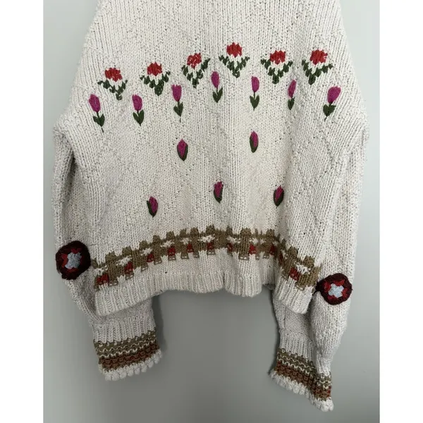 Free people Rosebud Cardigan Ivory Combo Women's Size Medium/Large - Image 6