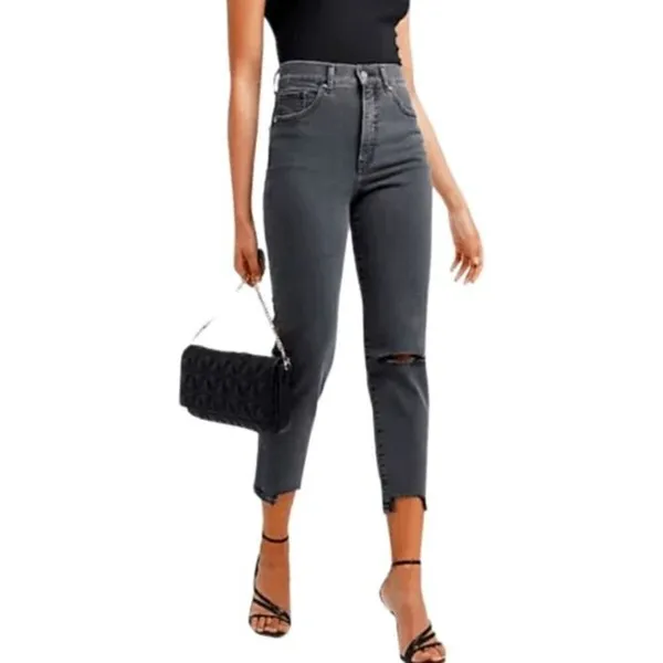 Express Black Gray Super High Waisted Distressed Mom Jeans Size 10 - Image 9
