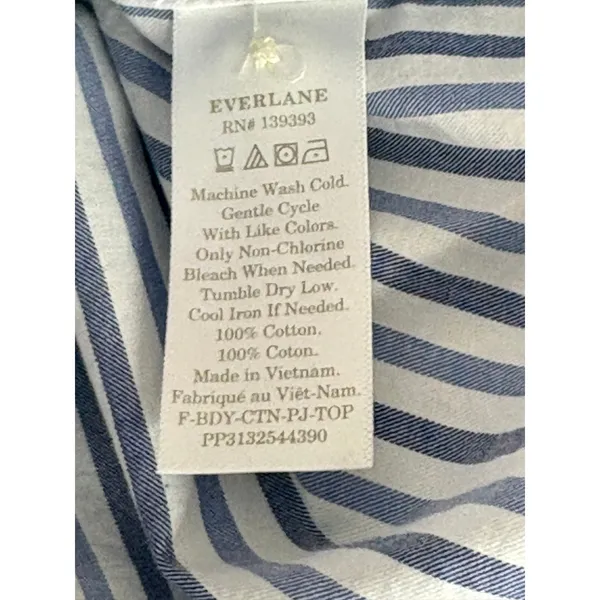 Everlane The Woven PJ Top Cropped Pajama Shirt‎ SMALL Blue Striped Cotton Boxy - Image 6