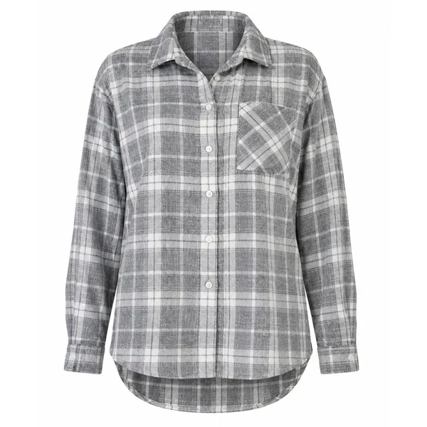 Old Navy Shirt Womens Medium Grey White Plaid Flannel Cotton Button Up - Image 2