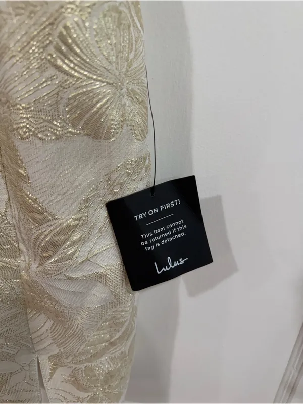 Lulu's Cream and Gold Floral Brocade Mini Dress perfect for birthday or party - Image 2