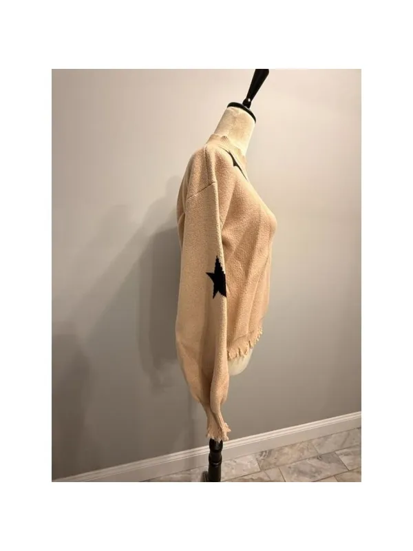 Dance & Marvel women's medium beige/black Stars mock neck sweater - Image 2