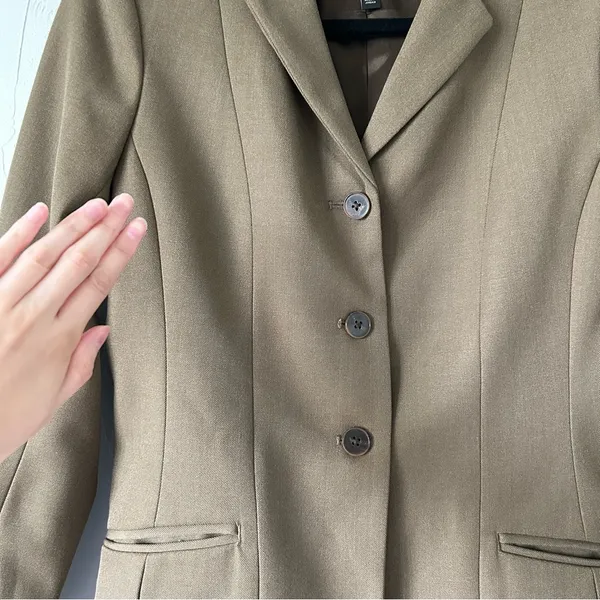 Banana Republic Riding Jacket Blazer Wool Blend Olive Brown Sze 4 Preppy Neutral - Image 4