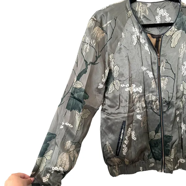 RITUALS Floral Satin‎ Bomber Jacket Medium Green - Image 3