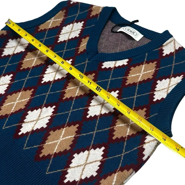 NWOT Cider Sweater Vest Blue Argyle Print‎ Academia Preppy Old Money S/M - Image 9