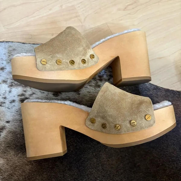 VERONICA BEARD Hannalee Sherpa Suede Open Toe‎ Mule Clog with Sherpa Size 5.5 - Image 8