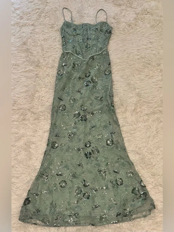 NEW House of Cb Naima Hand Beaded Corset Jade Green Gown Sz S - Image 9