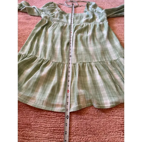 SO Goods For Life Green Plaid Long Sleeve Tiered Mini Dress Cottagecore - Image 7