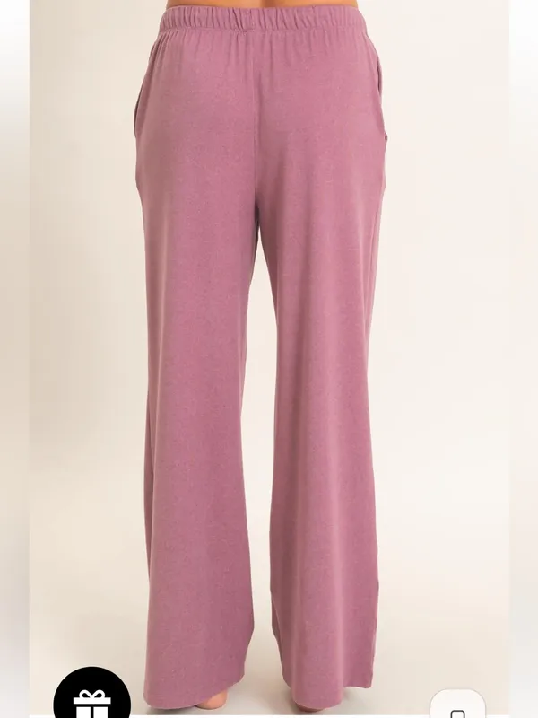 Dusty Mauve Plum Zip Up Top Wide Leg Pants Set Small - Image 9
