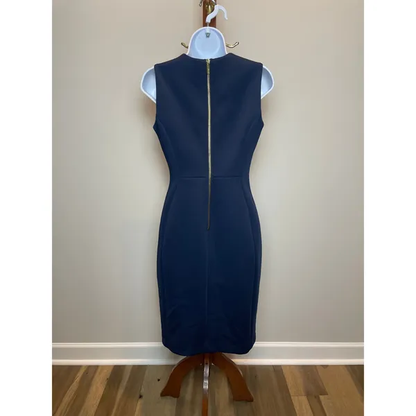 Calvin Klein Sleeveless Sheath Dress Size 4 Navy Stretch - Image 3
