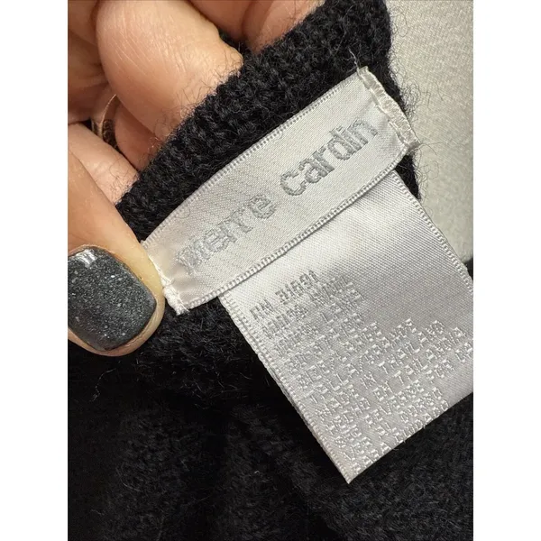 PIERRE CARDIN L SWEATER BLACK CARDIGAN WOOL‎ FULL ZIP Vtg - Image 4