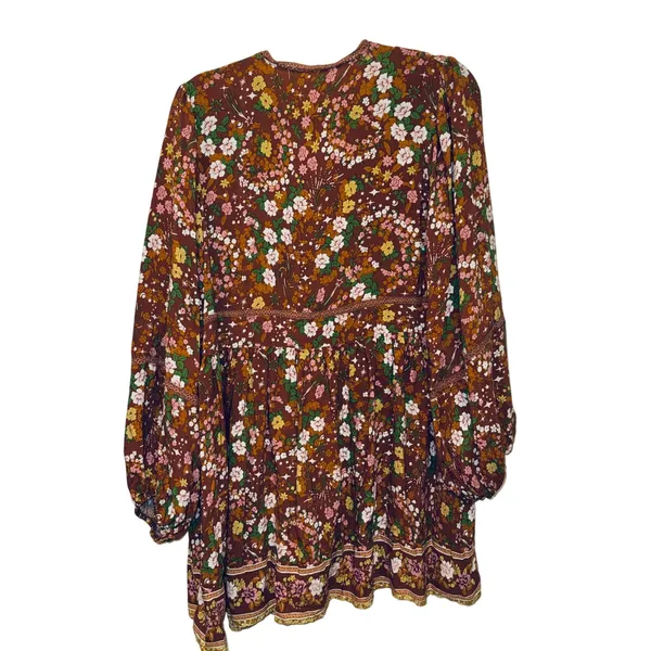166 | Easel Women‎ L Boho Floral Babydoll Crochet Trim Dress Peasant Cottagecore - Image 2