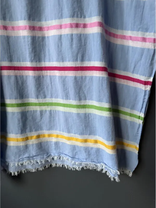 Light Blue Striped Lightweight Scarf with Fringe Edges - Image 3