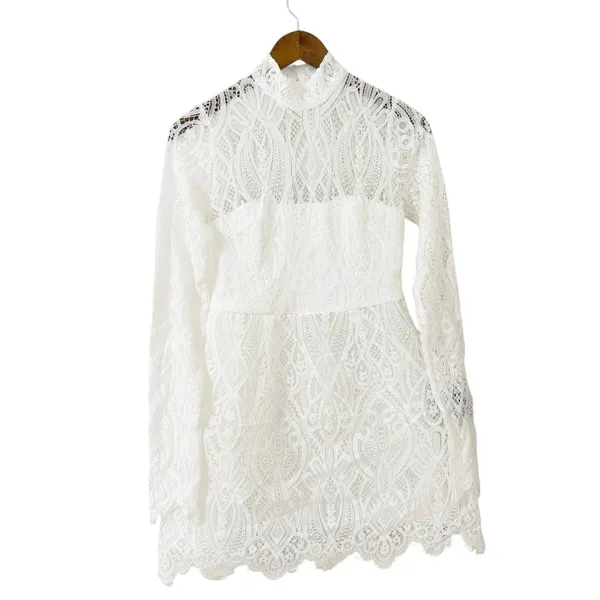 Lulus Gorgeous Attraction White Lace Structured Long Sleeve Mini Dress size S - Image 3