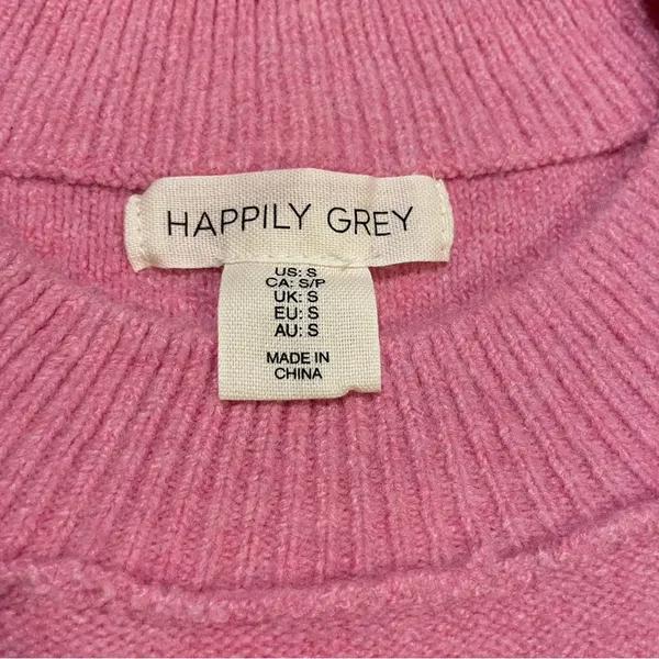 Happily Grey Pink Short Puff Sleeve Sweater - Image 4
