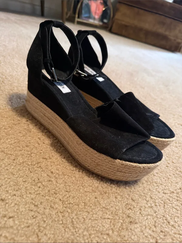 Steve Madden Apolo Black Suede Espadrille Platform Sandals - Image 2