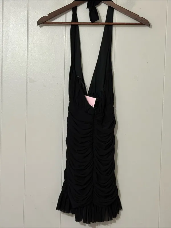 Hello Molly Black Confident Energy Halter Ruched Mini Dress Size XS New Party - Image 9