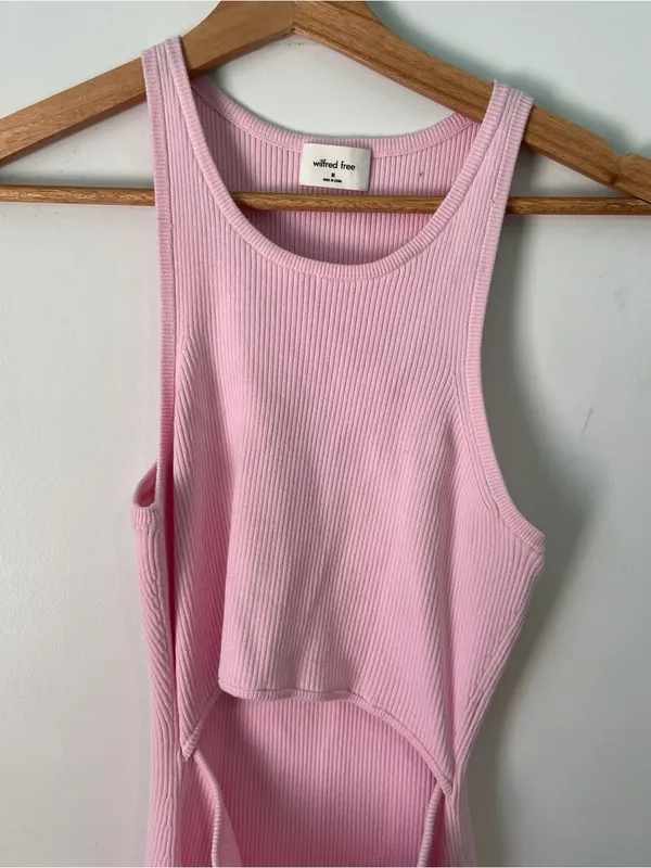 Aritzia Pink Ribbed Tank Dress with Front Cutout SZ MEDIUM - Image 2