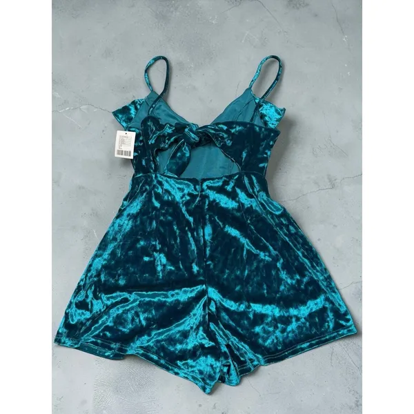 Urban Outfitters Teal Green Crushed Velvet Ruffle Romper‎ - XS - Image 2